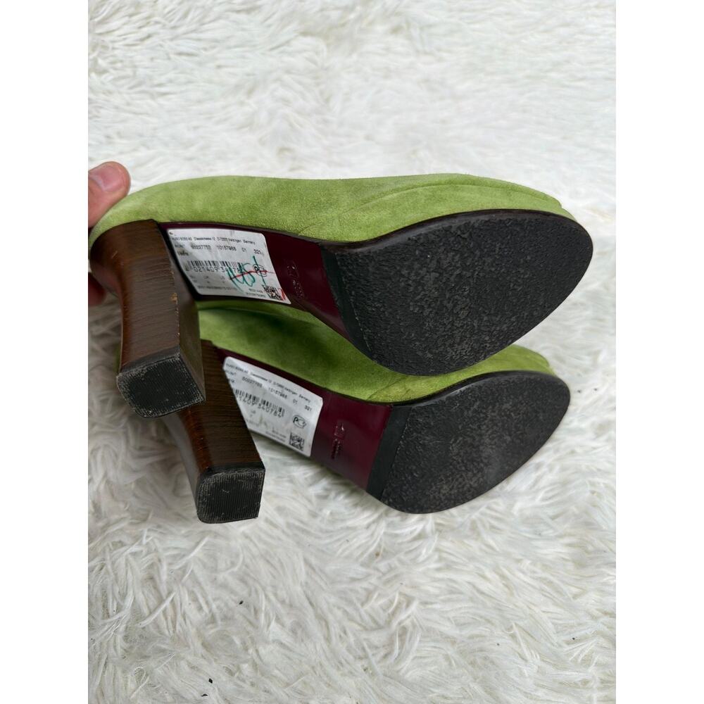 Boss Orange Veera Shoes Womens Size 7 Green Suede Peep Toe Heels Italy Pumps - Picture 8 of 12